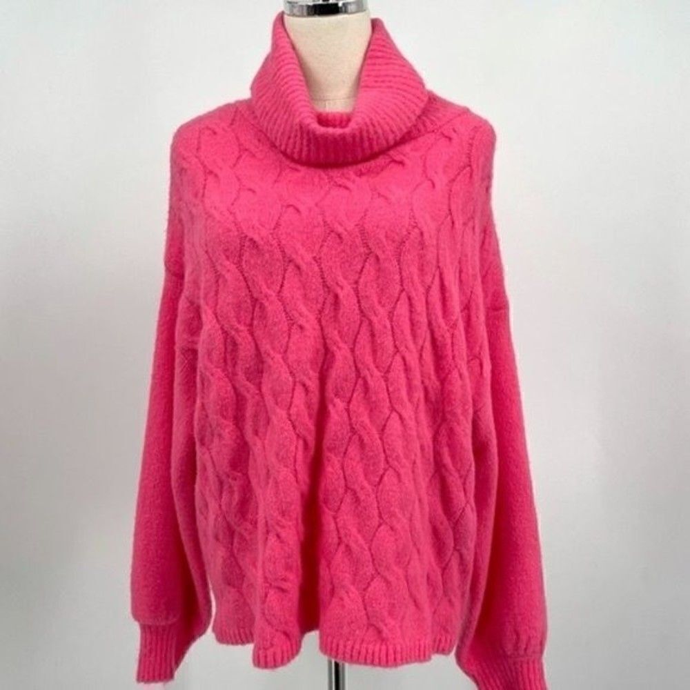 Love at first find pink cableknit sweater M BoxR oversized turtleneck 90s Y2K